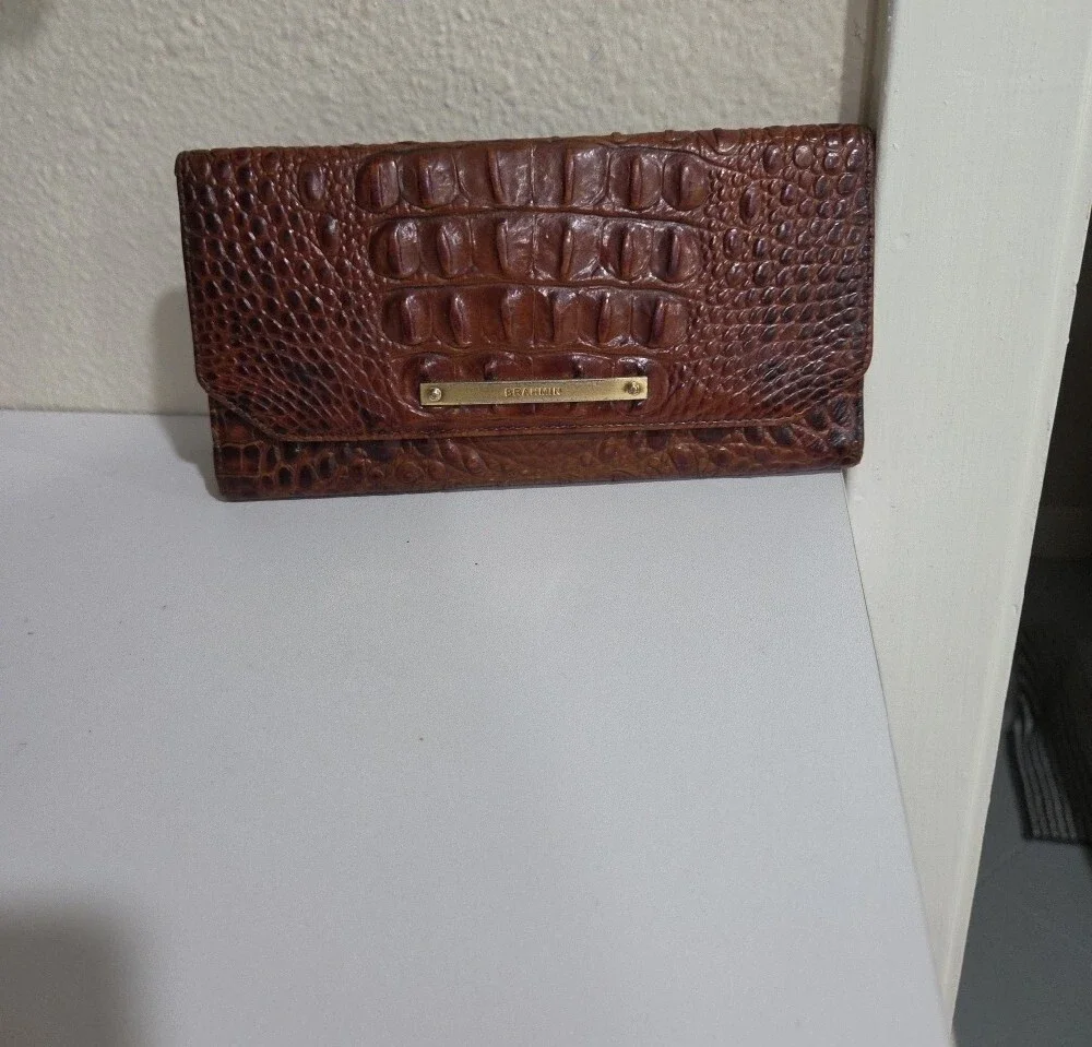 Brahmin Brown Croc-Embossed Leather Wallet Clutch
